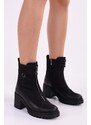 Shoeberry Women's Elsie Black Genuine Suede Leather Daily Heeled Boots