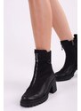 Shoeberry Women's Elsie Black Genuine Suede Leather Daily Heeled Boots