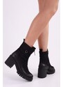 Shoeberry Women's Elsie Black Genuine Suede Leather Daily Heeled Boots