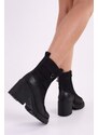 Shoeberry Women's Elsie Black Genuine Suede Leather Daily Heeled Boots