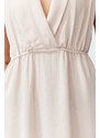 Trendyol Beige A-Line Double Breasted Neck Aerobin Woven Midi Dress