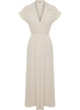 Trendyol Beige A-Line Double Breasted Neck Aerobin Woven Midi Dress