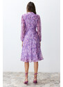 Trendyol Lilac Shawl Patterned Lined Flounced Chiffon Midi Woven Dress