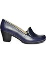 Fox Shoes R908020603 Navy Blue Genuine Leather Thick Heeled Women's Shoes