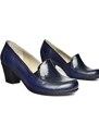 Fox Shoes R908020603 Navy Blue Genuine Leather Thick Heeled Women's Shoes