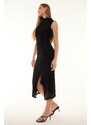 Trendyol Black Lace Zero Sleeve Fitted/Sleeping Elastic Knitted Midi Dress