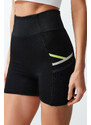 Trendyol Black Recovery Tulle Pocket and Reflector Print Detailed Knitted Sports Shorts Leggings