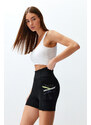 Trendyol Black Recovery Tulle Pocket and Reflector Print Detailed Knitted Sports Shorts Leggings