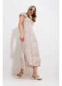 Trend Alaçatı Stili Women's Beige Square Neck Floral Pattern Woven Dress