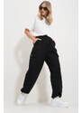 Trend Alaçatı Stili Women's Black Waist And Leg Elastic Pocket Cargo Jogger Trousers