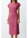 Trendyol Dried Rose Body Wrap Low Sleeve Crew Neck Woven Midi Dress