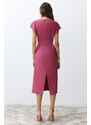 Trendyol Dried Rose Body Wrap Low Sleeve Crew Neck Woven Midi Dress