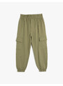 Koton Basic Cargo Jogger Sweatpants Raised Waist Tie Pocket Cotton