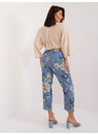 Fashionhunters Modré látkové kalhoty s květinovým potiskem
