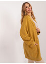 Fashionhunters Tmavě žlutý dámský kardigan s kapucí