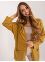 Fashionhunters Tmavě žlutý dámský kardigan s kapucí