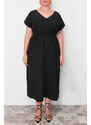Trendyol Curve Black V Neck Woven Dress with Gathered Waist