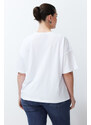 Trendyol Curve White Printed Oversize Knitted T-shirt