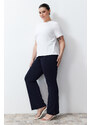 Trendyol Curve Navy Blue Side Slit Flare High Waist Knitted Trousers