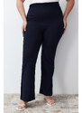 Trendyol Curve Navy Blue Side Slit Flare High Waist Knitted Trousers