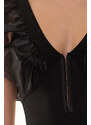 Trendyol Black Woven Garnish Attached Flexible Snaps Knitted Bodysuit