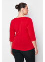 Trendyol Curve Red Heart Neck Fitted Knitted Blouse