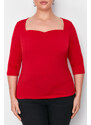 Trendyol Curve Red Heart Neck Fitted Knitted Blouse