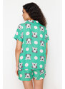 Trendyol Green Animal Pattern Viscose Woven Pajamas Set