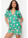 Trendyol Green Animal Pattern Viscose Woven Pajamas Set