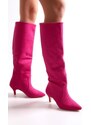 Shoeberry Women's Pia Fuchsia Suede Gathered Heel Boots Fuchsia Suede