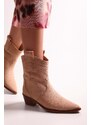 Shoeberry Women's Grecia Ten Suede Western Boots, Nude Suede