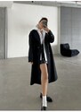 Laluvia Black Button Detailed Belted Long Trench Coat