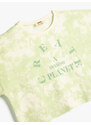 Koton T-Shirt Crop Oversize Tie Dye Patterned Crew Neck Printed
