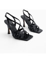 Marjin Women's Heels Flat Toe Cross-Band Heel Sandals Resi Black