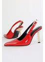 Shoeberry Women's Laurend Red Patent Leather Short Toe Belted Stiletto