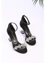 Shoeberry Women's Catee Black Satin Stony Heels Single Band Shoes.