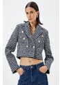 Koton Women's Navy Blue Plaid Jacket