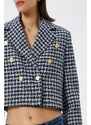 Koton Women's Navy Blue Plaid Jacket