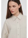 Košile s příměsí lnu Calvin Klein béžová barva, relaxed, s klasickým límcem