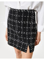 Koton Mini Tweed Skirt Slit Detail High Waist