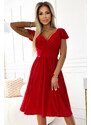 numoco MATILDE - Červené dámské šaty s brokátem, výstřihem a krátkými rukávy 425-9