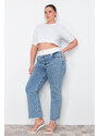 Trendyol Curve Light Blue Waist Belt Detail Straight Fit Jeans