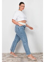 Trendyol Curve Light Blue Waist Belt Detail Straight Fit Jeans