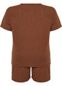 Trendyol Curve Brown V Neck Camisole Knitted Pajamas Set