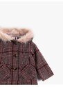 Koton Baby Girl Collar Shearling Coat, Plaid Hooded, Baby Girl Collar Shearling Coat, Plaid Hooded