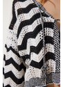 Happiness İstanbul Women's Cream Black Striped Openwork Seasonal Knitwear Cardigan