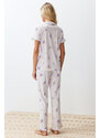 Trendyol Ecru-Multi Color 100% Cotton Floral Ruffle Detail Knitted Pajamas Set