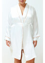 Trendyol Curve White Satin Belted Woven Bridal Dressing Gown