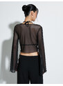 Koton Tulle Crop Blouse Tie Front Long Wide Sleeve