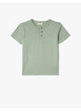 Koton Basic T-Shirt Round Neck Short Sleeved Buttoned Cotton